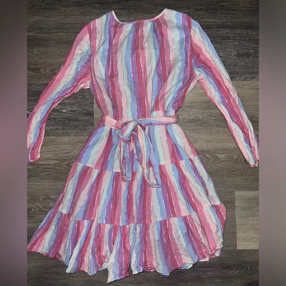 J. Crew Pastel Striped Veda Belted Long Sleeve Dress - Size Medium Petite